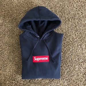 Supreme FW/14 Navy Box Logo Pullover Hoodie